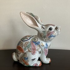 Chinese Porcelain Big Rabbit Figurine Floral Design Marked Qianlong Reign picture
