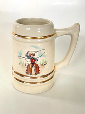1957 July 20th SAGINAW STAMPEDE Souvenir Ceramic Mug COWBOY w' Chaps & Lasso  MI picture