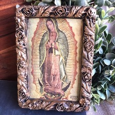 VTG Wood Framed OUR LADY OF GUADALUPE FOLK ART Religious Wall Hanging picture
