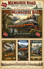 Milwaukee Road Railroad Poster Set of 4 Vintage Style Train Art Prints 13 x 19 picture