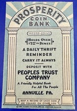 1921 Prosperity Coin Bank Promotional Peoples Trust Company Annville PA picture