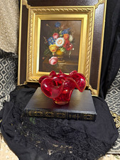 Vintage Murano Glass Votive Candle Holder Trinkets Red Ruffled Edge Decorative picture