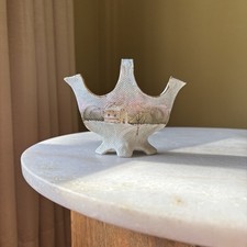 Antique Textured Posy Vase Basket Handpainted Cottage Pastel Porcelain Landscape picture