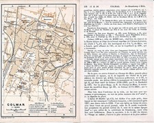 68 Colmar 1906 pt. original city plan + guide (3 p) place Rapp St-Martin foie gras picture