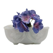 AKRO AGATE White Swirl Slag Glass Daffodil planter trinket dish catchall floral picture