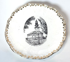 NEW BOSTON Old Church NEW HAMPSHIRE Antique  Souvenir China TRINKET DISH PLATE picture