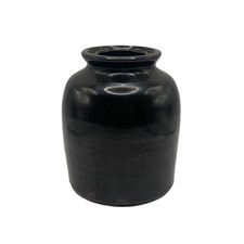 Vintage Dark Brown Glazed Stoneware Crock Primitive Farmhouse Storage Jar picture