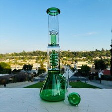 13inch  Glass Heavy Bong Hookah Water Pipe Heavy Beaker 14mm Bowl GREEN picture