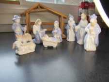 Vintage Lefton 1987 Blue & White Nativity Set In Original Box 9 Pieces picture