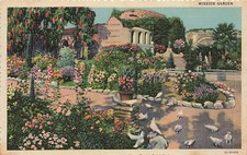 Postcard CA: Mission Garden, San Juan Capistrano, Linen Posted 1952 picture