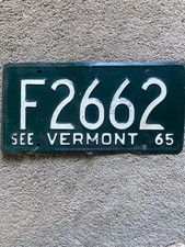 1965 Vermont License Plate - F 2662 - Nice picture