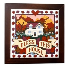 VTG Telaflora Ceramic Tile Bless This House Framed Wall Art Autumn Decor 5.5 in picture