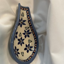 Wiza Boleslawiec Ceramic Spoon Rest Polish Pottery Hand Made Painted Blue Flower picture