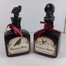 Ashland Ceramic Potion Bottle Halloween Decor Skull Bones Raven Goth Gothic picture