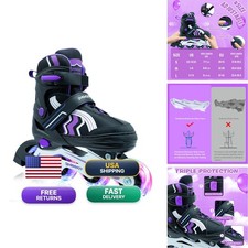 SMOOJOY Inline Skates for Kids Light-Up Wheels Aluminum Frame Black Purple S M picture