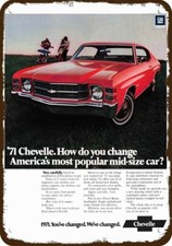 1971 CHEVROLET CHEVY CHEVELLE Red Car Vintage Look DECORATIVE REPLICA METAL SIGN picture
