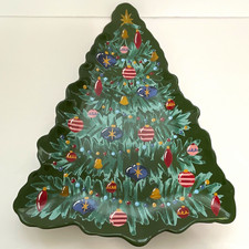 Large Threshold Christmas Tree Shaped Green Stoneware Serving Plate 15 x 10