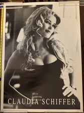 Vintage Claudia Schiffer Poster Black White Supermodel Pinup Made In GB picture