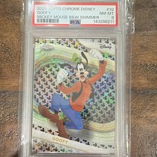 Topps 2025 Topps Chrome Disney Goofy #32 Mickey Mouse B&W Shimmer /101 PSA 8 picture