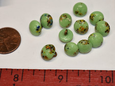 VINTAGE APPLE GREEN OPAQUE millefiore BUTTONS JAPANESE GLASS BEADS • 9mm picture