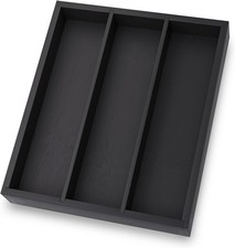 Bamboo Silverware Organizer with 3 Slots for Kitchen（Black） picture