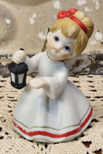 Vintage Ceramic Bell Christmas Angel Girl Figurine Holding a Lantern (read) picture