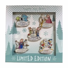 2018 Disney Parks Happy Holidays Pin Set - Zootopia, Frozen, Monsters, Inc. - LE picture
