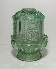 Vtg Indiana Glass Chantilly Mint Light Green Stars and Bars Fairy Lamp READ picture