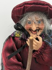 Vtg Flying Witch Doll Broomstick POSEABLE Untested 13” Ganz  Halloween Kitchen picture