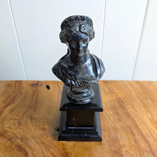 🏛️Vintage Classical Woman Bust Sculpture Black Pedestal Figurine Home Decor picture