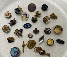 Lot of 24 Vtg Pins & Tie Tacks – Enamel, Fraternal, Religious, KofC, Habana, Etc picture