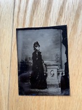 1800’s Tintype Studio Photo of Lady with Staged Background Antique Photo picture