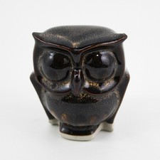 Vintage Brown Glazed Ceramic Owl Figurine 3.5