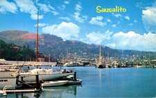 Sausalito Yacht Harbor CA 1960s Mike Roberts Postcard Sailboats Linen picture