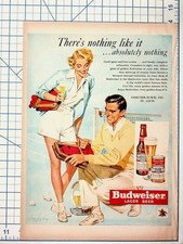 Vintage 1950s Budweiser Beer Ad Harry Anderson Tennis Court Couple ST. LOUIS picture
