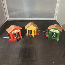3 Vintage 80’s Painted Wood Christmas Village Ice Shanty W/Fishermen Folk Art 3” picture