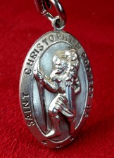 WWII Chaplain's 9gr Sterling GI Battle Worn Dog tag Chain St Christopher Medal picture