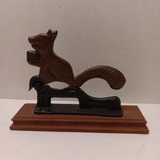 Vintage Cast Iron Nutcracker Lever Style Wood Base Squirrel W/nut picture