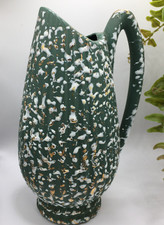 Savoy Pitcher Vase Rare MCM Hand Decorated 24 Kt Gold Green & White 1950's Vtg. picture