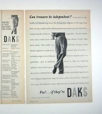 1958 Vintage Daks Print Ad 2 Page Mens Trousers Retro Fashion Collectible picture
