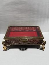 VINTAGE MELE JAPAN CHERUB FOOTED GOLDFILIGREE TRINKET JEWELRYBOX W/GLASS TOP picture