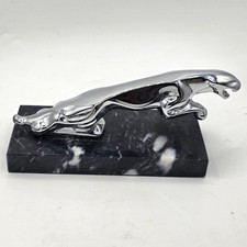Vtg 1950s Gearys Beverly Hills Chrome Leaping Jaguar Statue Black Marble Base 7