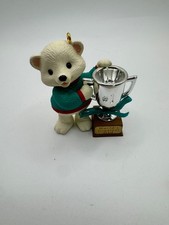 1994 Vintage Polar Bear Holding #1 World's Greatest Dad Trophy Ornament picture