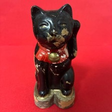Meiji Antique Maneki Neko Figurine Cat Lucky Charm Rare Collectible picture