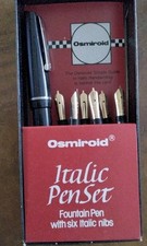 OSMIROID ITALIC PEN SET, FOUNTAIN PEN WITH 6 ITALIC NIBS, NEW IN ORIGINAL BOX picture