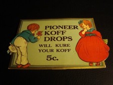 Circa 1920s Pioneer Koff Drops Embossed Cardboard Stand Up picture