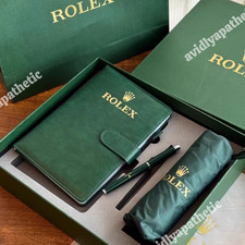 ROLEX Green Gift Set Notebook Ballpoint Pen Folding Umbrella Luxury Gift Box NEW picture