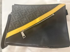 Fendi Diagonal Zucca Clutch Bag Black Yellow Canvas Women's picture