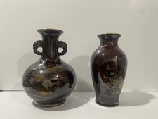 2 small hand painted japanese vases vintage picture