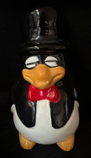 Ceramic Penguin Coin Bank Piggy Bank with Top Hat and Red Bow Tie picture